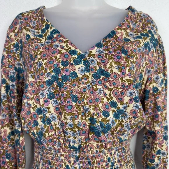Maeve By Anthropologie Shirt Womens XS Floral‎ Smocked Boho Peasant Cottagecore - Picture 3 of 7